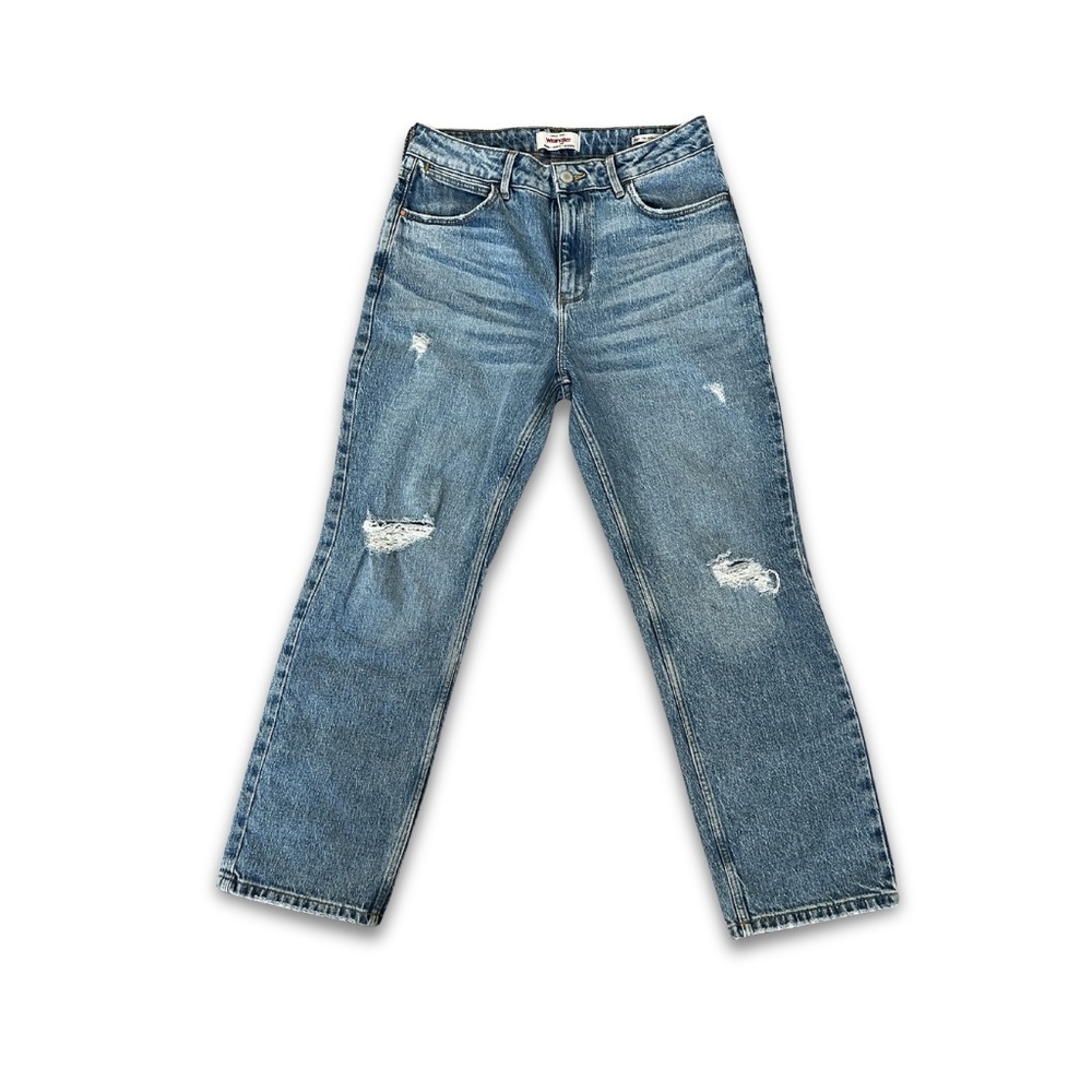 Wrangler High Rise Straight Leg Jeans Size 6 28 Distressed Cropped